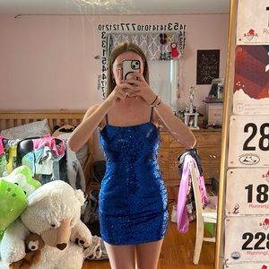 Blue Sequin Homecoming Dress